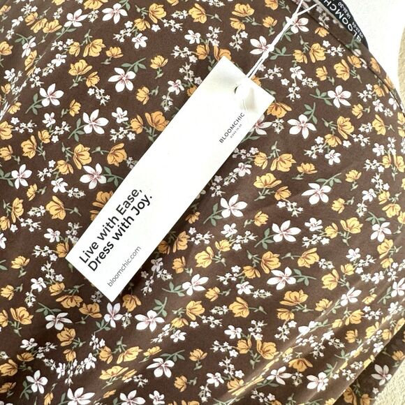 Bloomchic Prairie Dress Sz 22-24 Brown Floral Flutter Long Sleeve Ruffle Hem - Picture 7 of 14